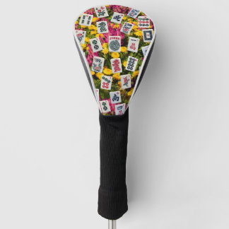 Mahjong symbols on wildflowers background golf head cover