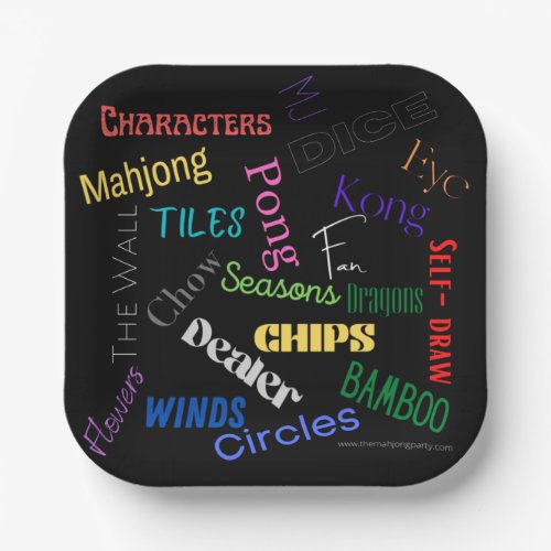 Mahjong Themed Paper Plate in Black