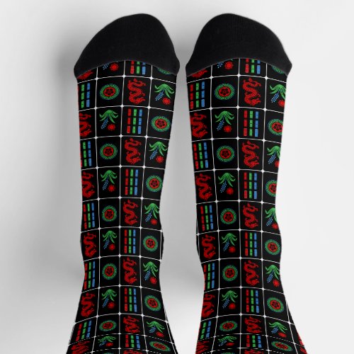 Mahjong Tiles #4 Red Green Blue Black Socks