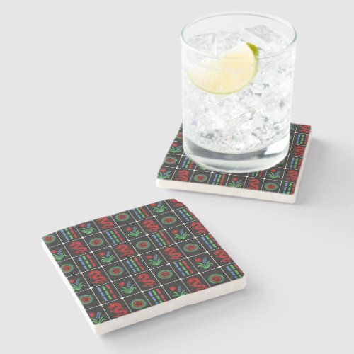 Mahjong Tiles #4 Red Green Blue Black Stone Coaster