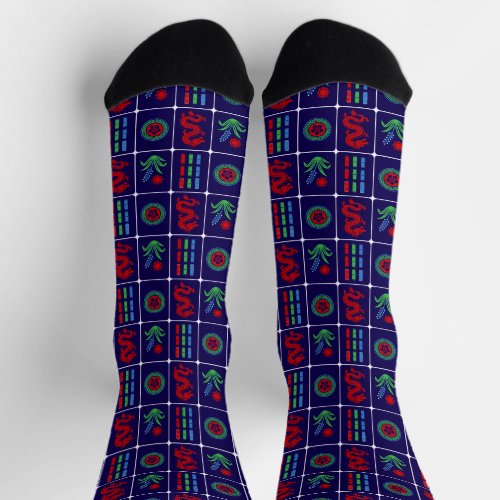 Mahjong Tiles #4 Red Green Blue Navy Socks