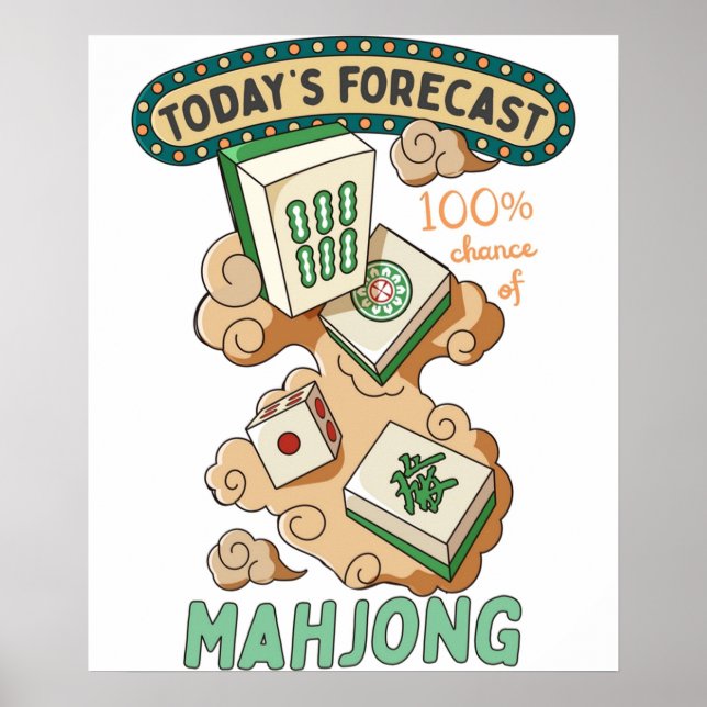 Mahjong Tiles And Clouds Cartoon Poster (Front)