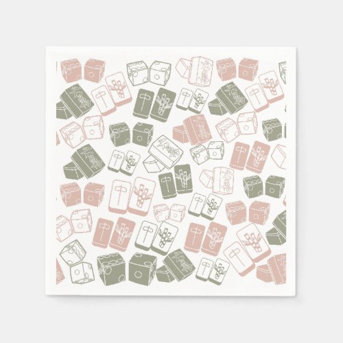Mahjong tiles and dice in pink and khaki napkins