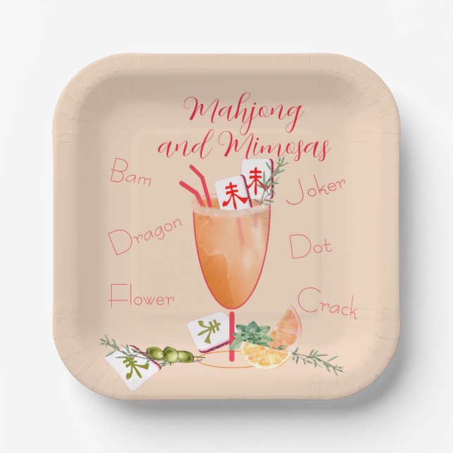 Mahjong Tiles and Mixed Cocktail Paper Plates (Front)