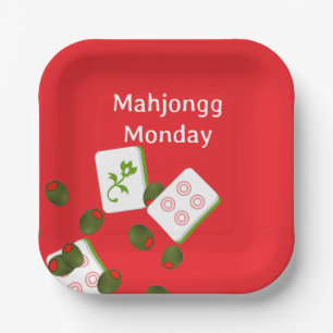 Mahjong Tiles and Olives Paper Plate