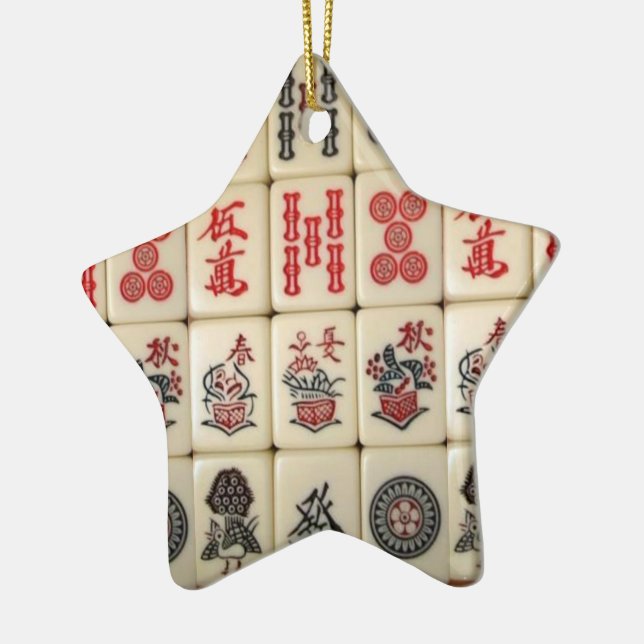 Mahjong tiles and Panda monogrammed Ceramic Ornament (Left)