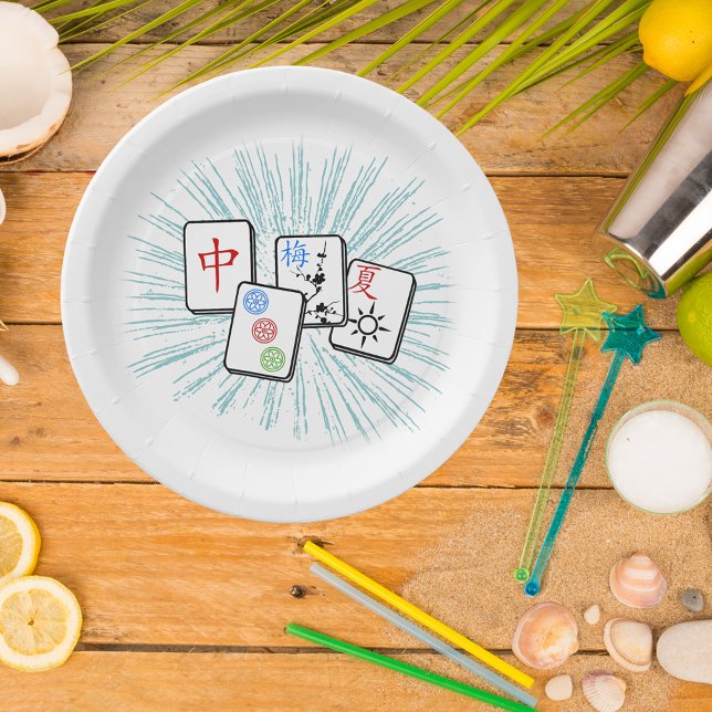 Mahjong Tiles Blue II Paper Plates (Creator Uploaded)