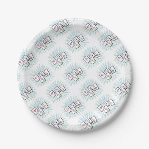 Mahjong Tiles Blue Paper Plates