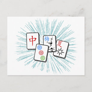 Mahjong Tiles Blue Postcard