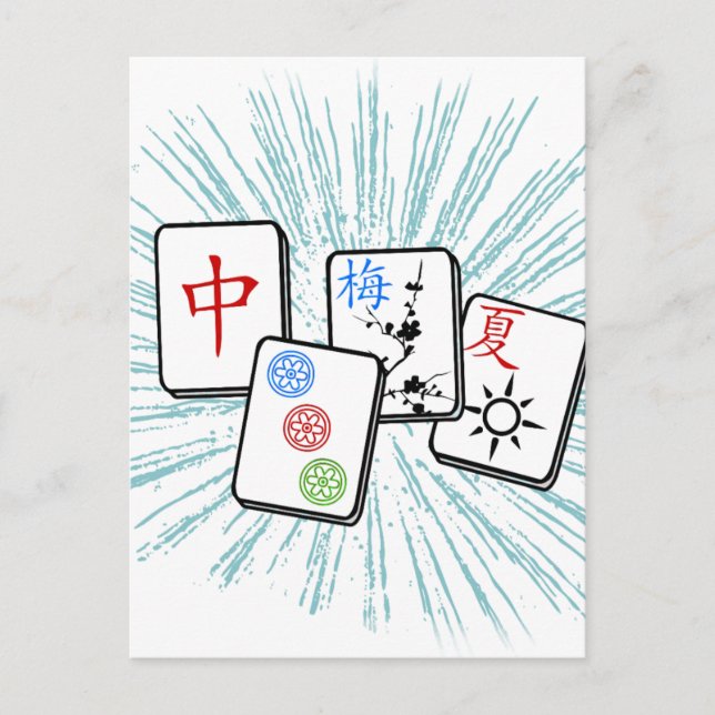 Mahjong Tiles Blue Postcard (Front)