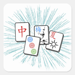 Mahjong Tiles Blue Square Sticker