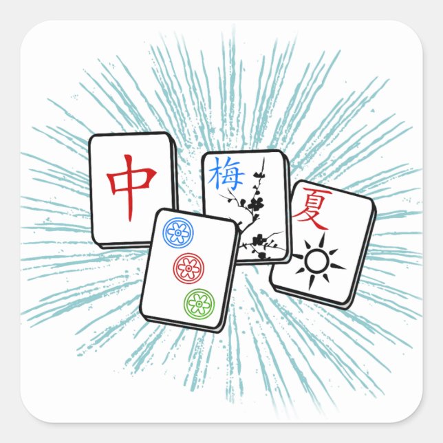 Mahjong Tiles Blue Square Sticker (Front)