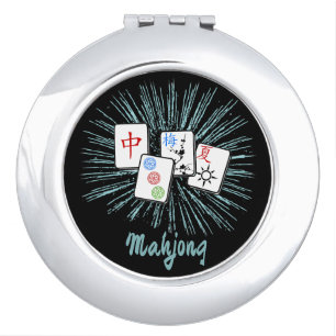 Mahjong Tiles Blue Starburst Custom Compact Mirror