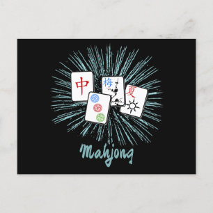 Mahjong Tiles Blue Starburst Custom Postcard