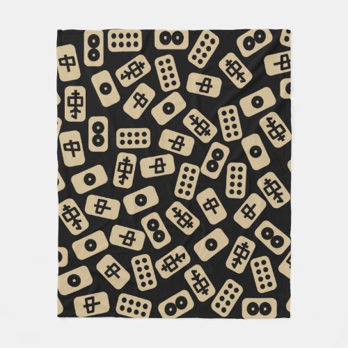 Mahjong tiles brown on black fleece blanket