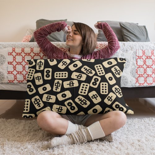 Mahjong tiles brown on black lumbar pillow