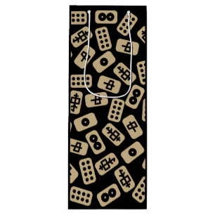 Mahjong tiles brown on black wine gift bag