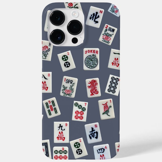 MahJong tiles design on dark blue Case-Mate iPhone Case (Back)