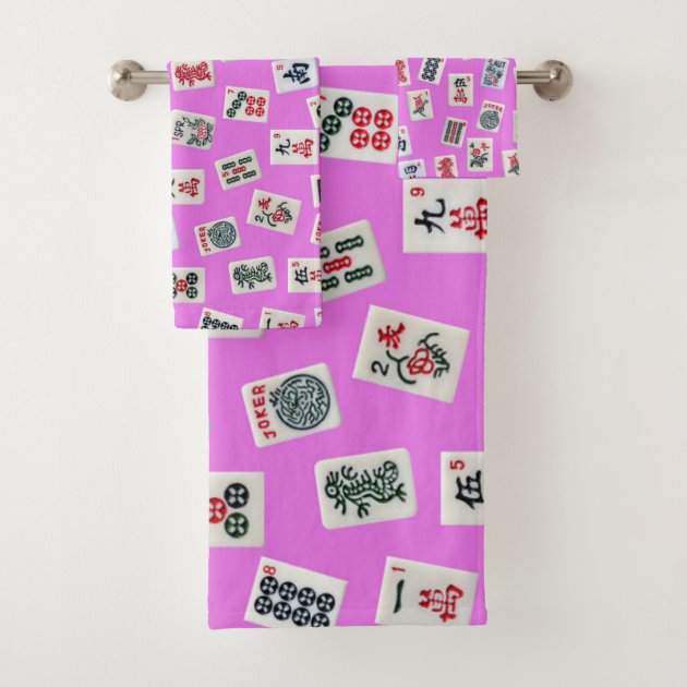 MahJong tiles design on pink Bath Towel Set | Zazzle