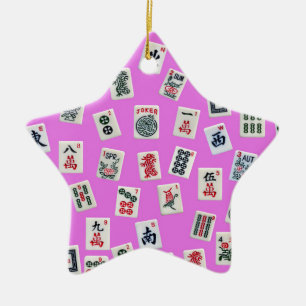 Mahjong tiles design on pink ceramic ornament