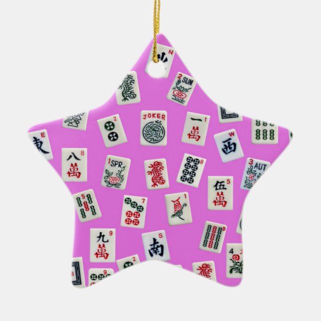 Mahjong tiles design on pink ceramic ornament (Front)