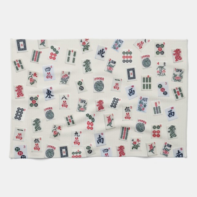 MahJong tiles design photography on badge  Kitchen Towel (Horizontal)