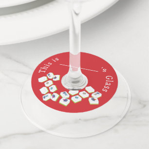 Mahjong Tiles Dot Crak Bam RED Wine Glass Tag
