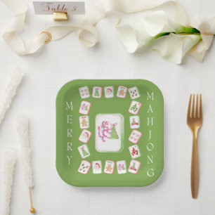 Mahjong Tiles Holiday Paper Plates