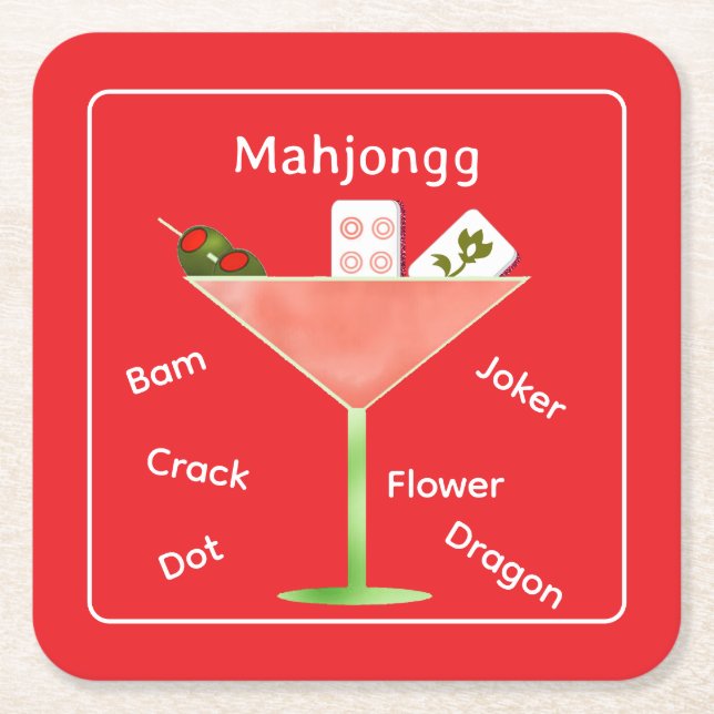 Mahjong Tiles in a Martini Glass Paper Coaster (Front)
