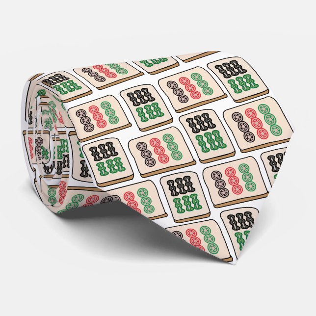 Mahjong Tiles Luck Strategy Player Fans Neck Tie (Rolled)
