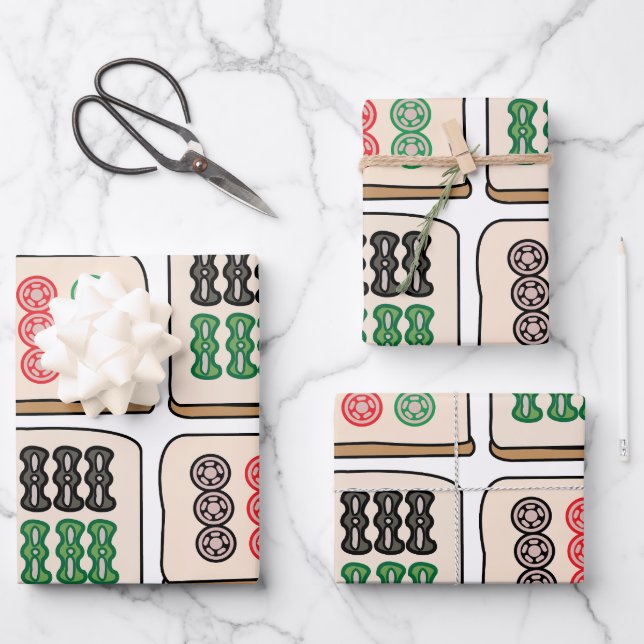 Mahjong Tiles Luck Strategy Player Fans Wrapping Paper Sheets (Front)