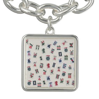 MahJong tiles on pastel badge background 