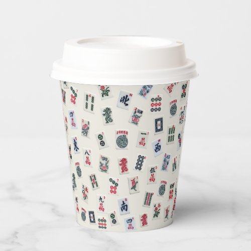 MahJong tiles on pastel badge background  Paper Cups