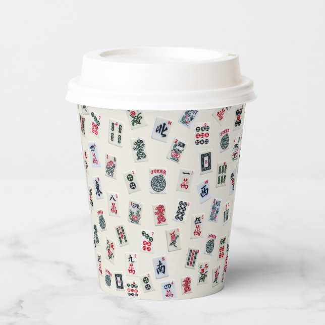 MahJong tiles on pastel badge background  Paper Cups (Front)
