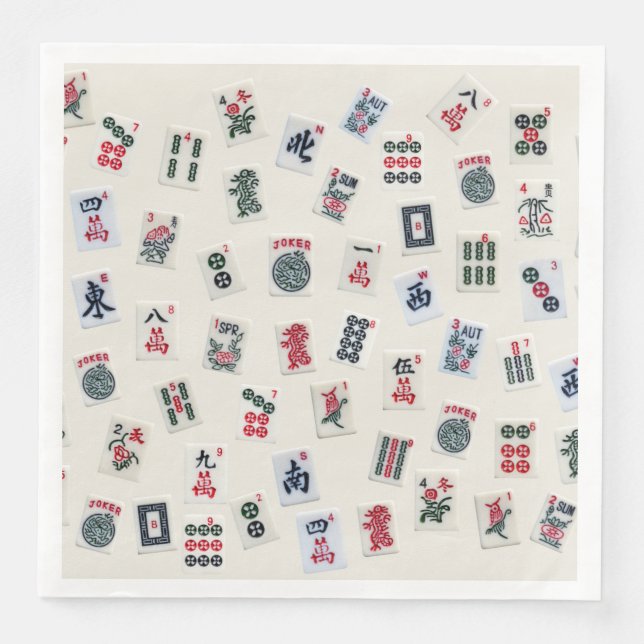 MahJong tiles on pastel badge background Paper Dinner Napkins (Front)