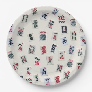 MahJong tiles on pastel badge background 