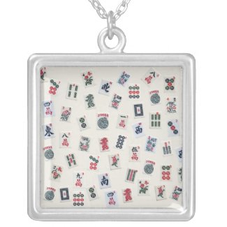 MahJong tiles on pastel badge background  