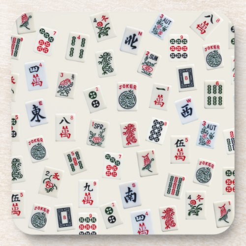 Mahjong tiles on pastel badge Plastic Coasters 
