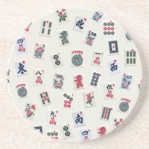 Mahjong tiles on pastel badge Sandstone Coasters 