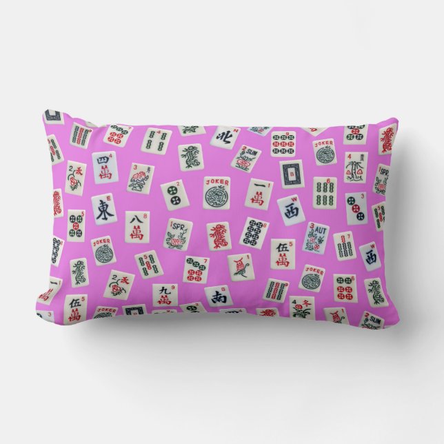 MahJong tiles on pink background Lumbar Pillow (Front)