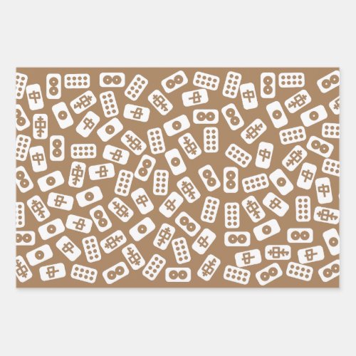 Mahjong tiles pattern on brown background wrapping paper sheets