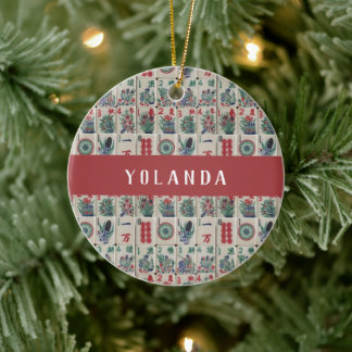Mahjong Tiles Pattern Personalized Ceramic Ornament