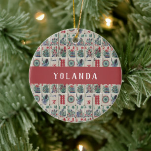 Mahjong Tiles Pattern Personalized  Ceramic Ornament