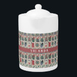 Mahjong Tiles Pattern Personalized Teapot<br><div class="desc">Fun pattern features traditional Chinese Mahjong game tiles with red center band. Personalize with name or monogram in modern white font.</div>