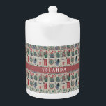 Mahjong Tiles Pattern Personalized Teapot<br><div class="desc">Fun pattern features traditional Chinese Mahjong game tiles with red center band. Personalize with name or monogram in modern white font.</div>