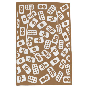 Mahjong tiles pattern white on brown Gift Bag