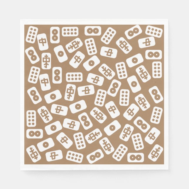 Mahjong tiles pattern white on brown napkins (Front)