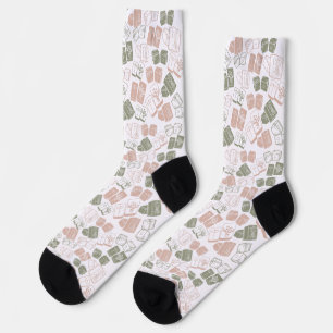 Mahjong tiles pink and olive green on white   Mahj Socks