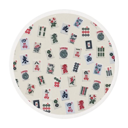 MahJong tiles symbols and patterns on badge Edible Frosting Rounds