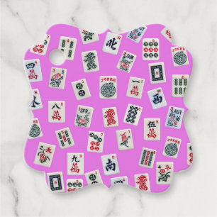 MahJong tiles symbols and patterns on pink  Favor Tags